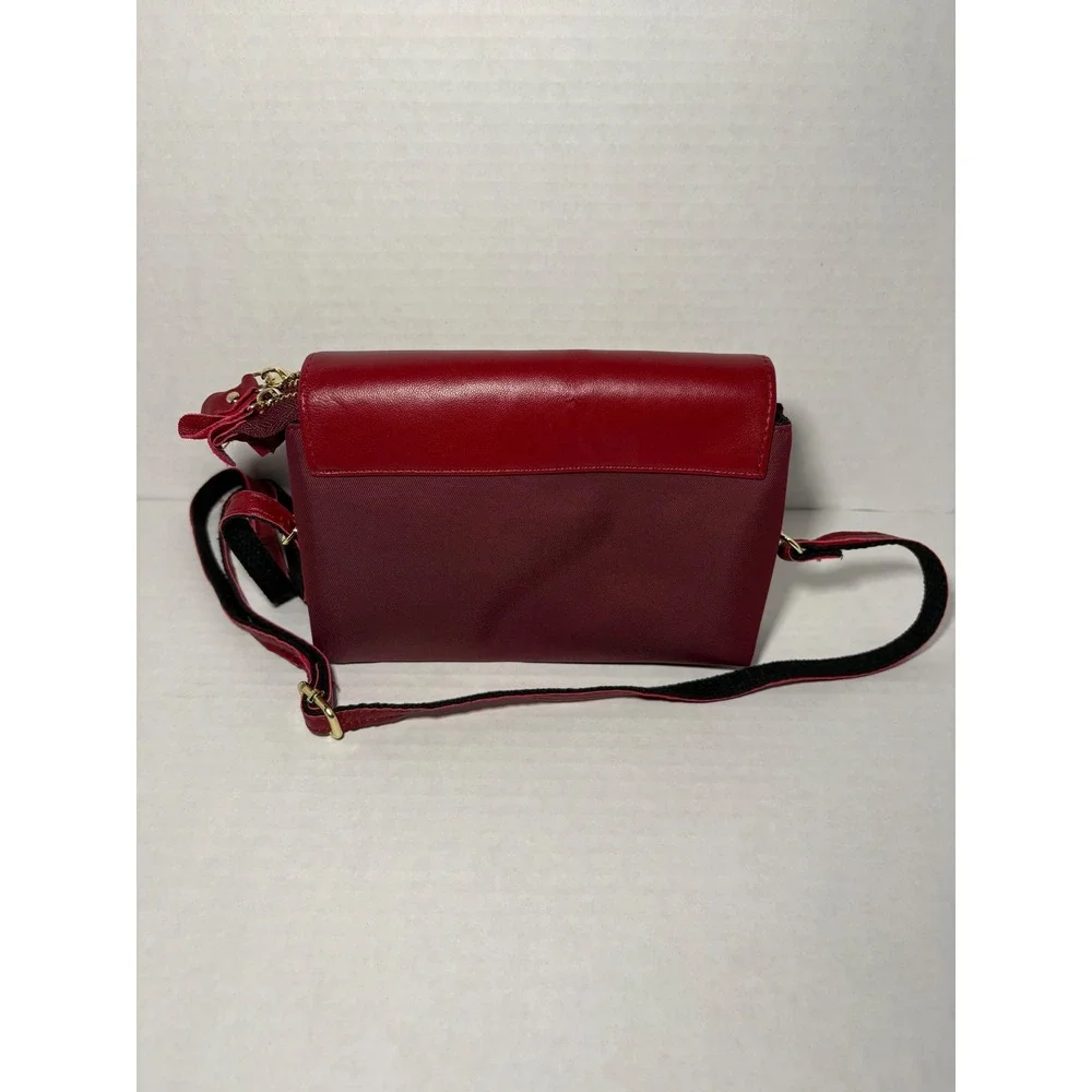 Kate Spade New York Red Burgundy Leather Nylon Crossbody Bag Gold Hardware‎